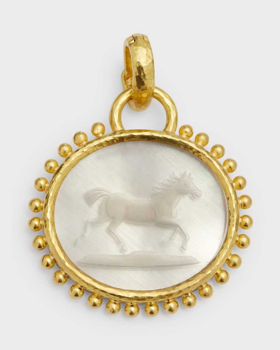 19K Rock Crystal Oval Running Horse Pendant